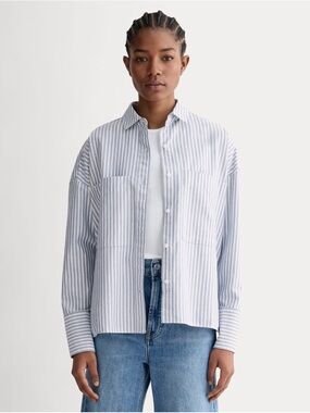 Everlane Organic Cotton Boxy Oxford Shirt Blue Stripe Relaxed Fit XXS